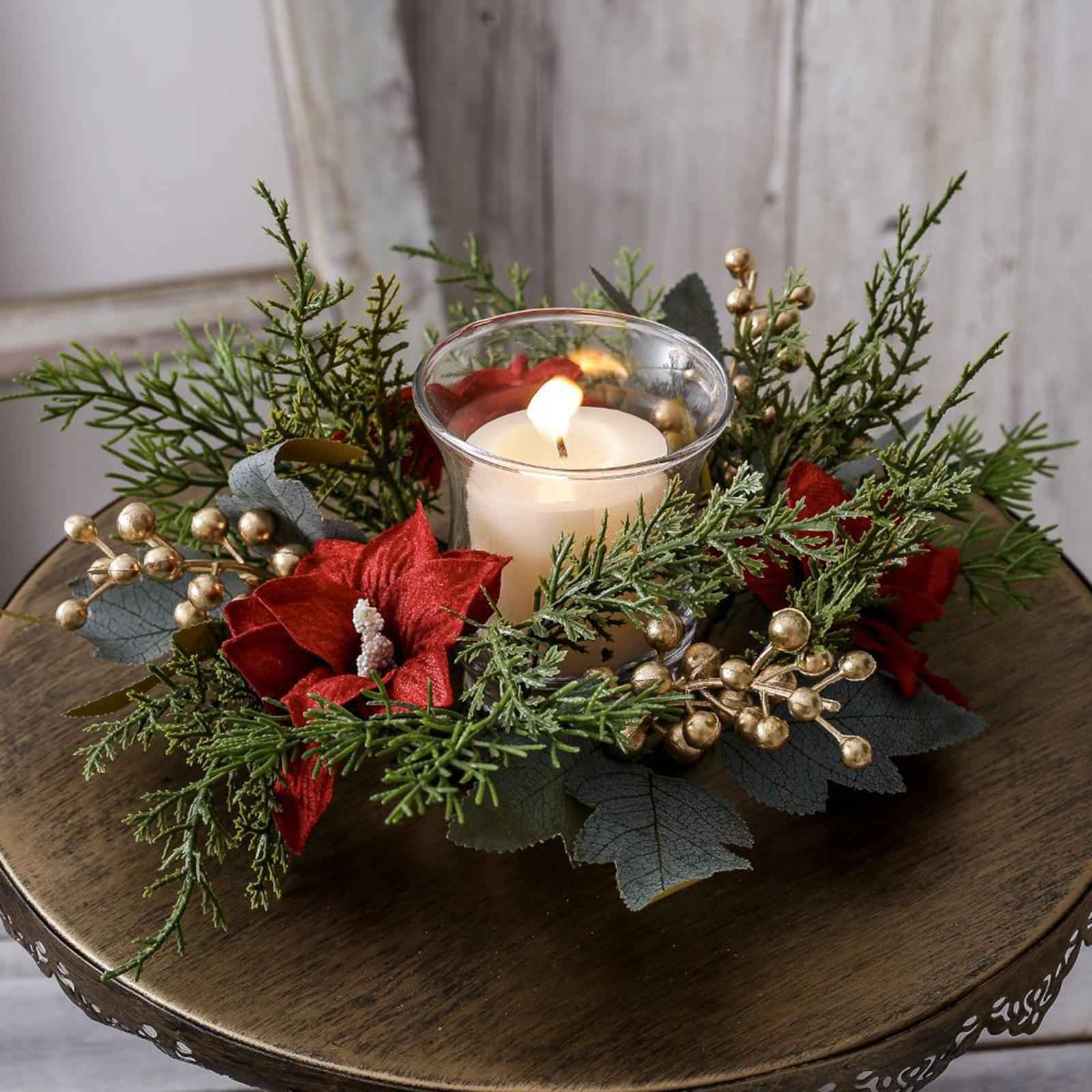 Christmas Candle Ring Wreath 25cm Garland for Table Centerpiece Holiday Xmas Green