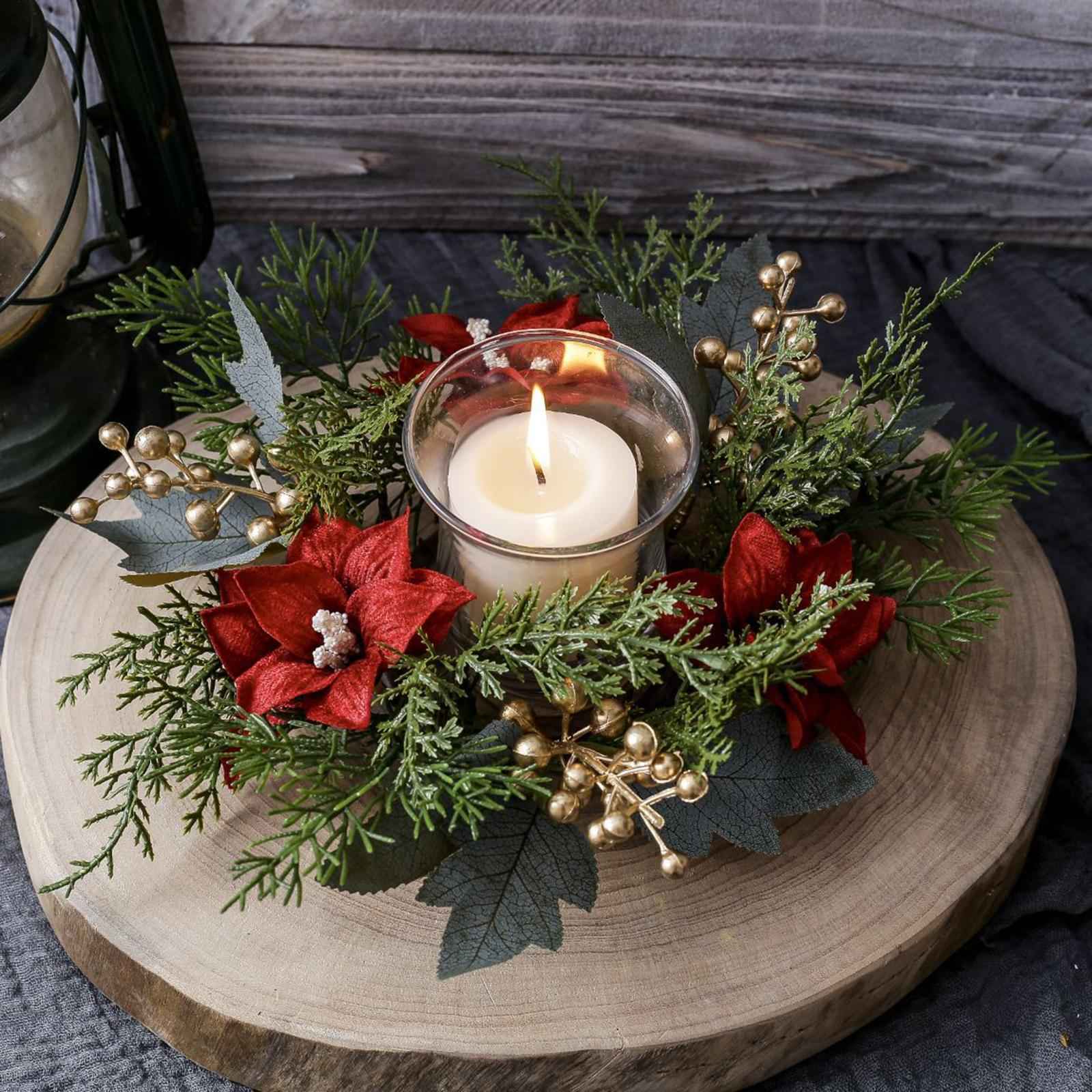 Christmas Candle Ring Wreath 25cm Garland for Table Centerpiece Holiday Xmas Green