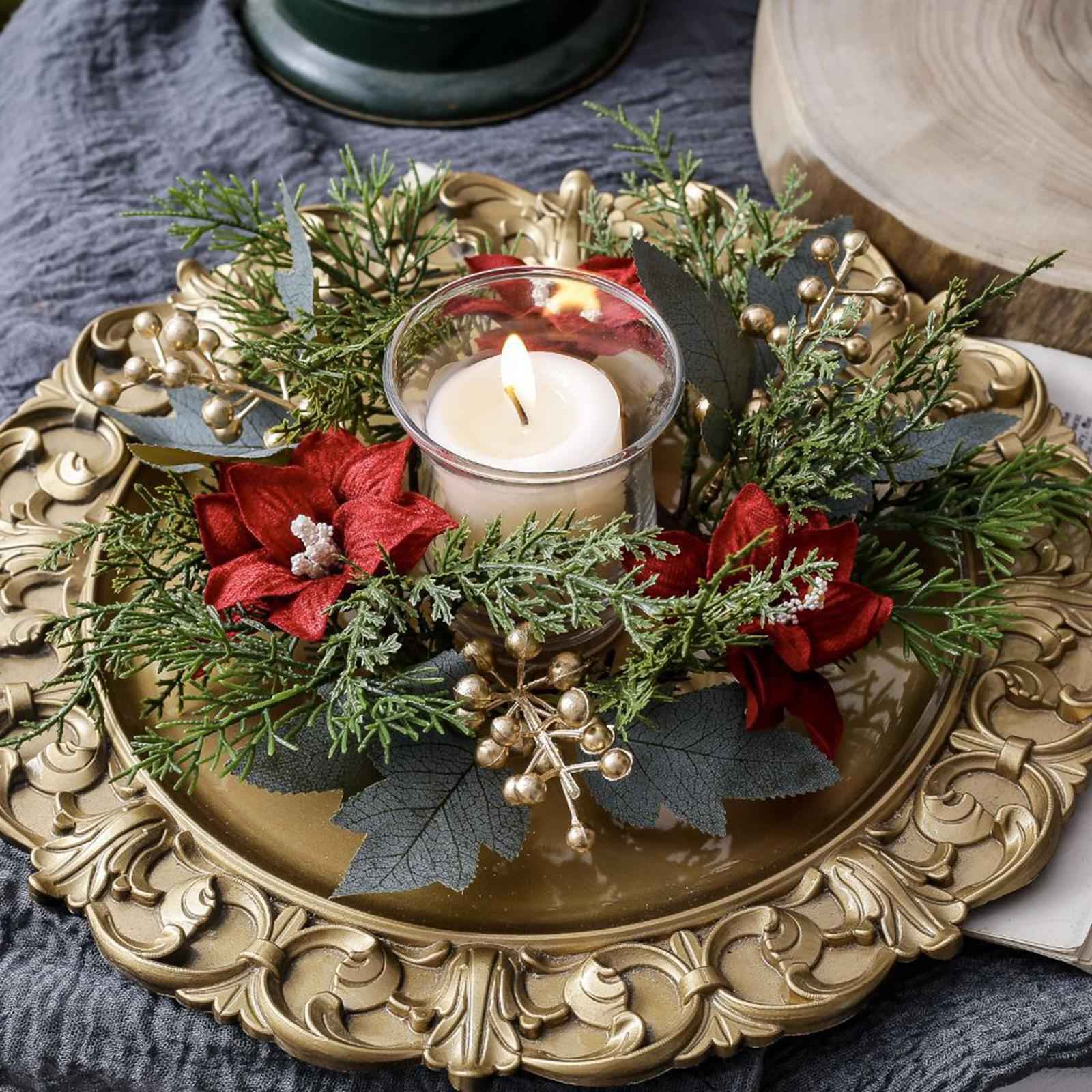 Christmas Candle Ring Wreath 25cm Garland for Table Centerpiece Holiday Xmas Green