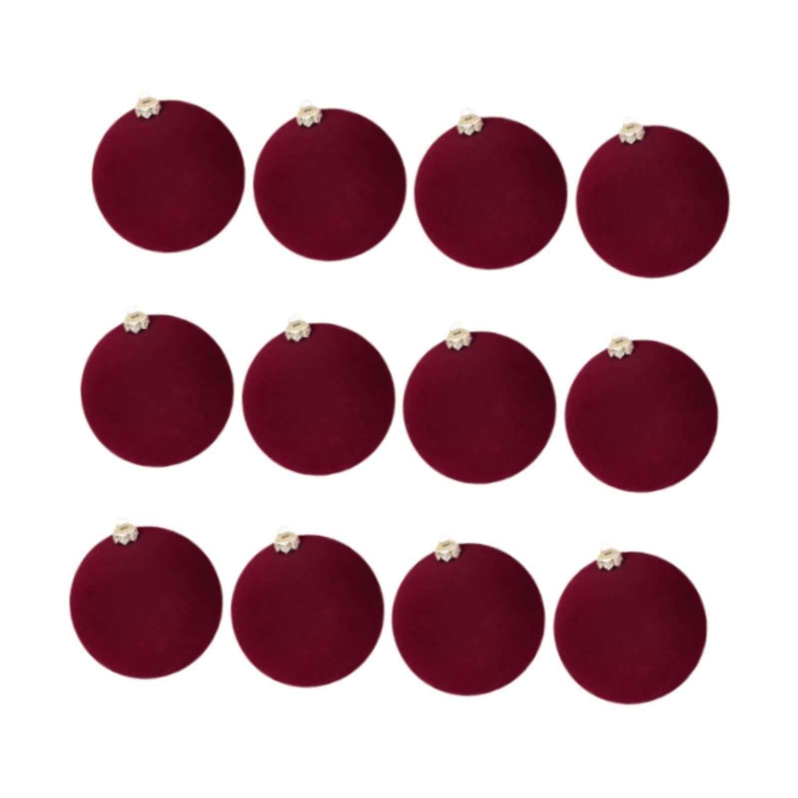 12 Pieces Flocked Christmas Ball Ornaments Christmas Decorationsshatterproof All Burgundy