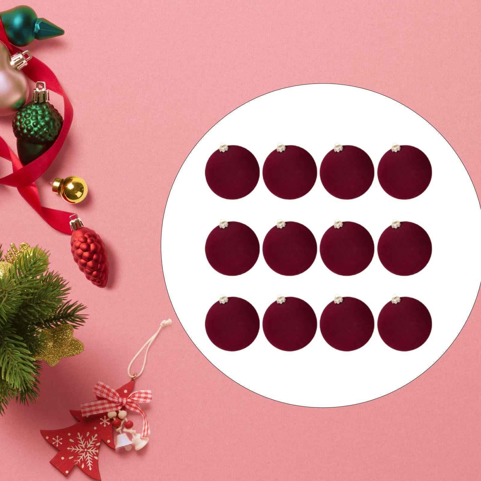 12 Pieces Flocked Christmas Ball Ornaments Christmas Decorationsshatterproof All Burgundy