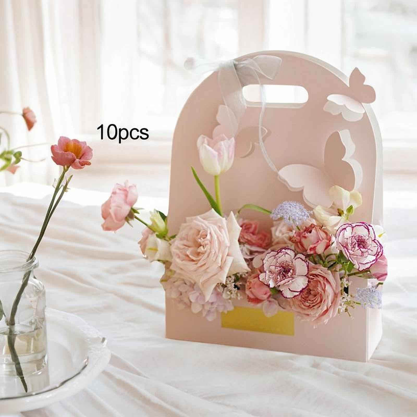 10 Pieces 3D Butterfly Flower Box Paper Flower Box for Party Wedding Bouquet Pink