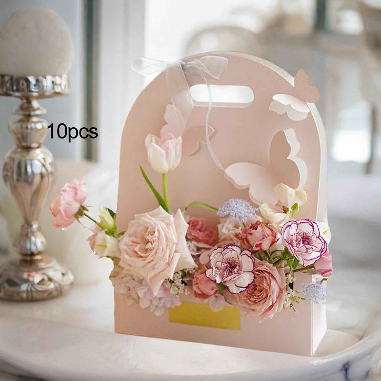 10 Pieces 3D Butterfly Flower Box Paper Flower Box for Party Wedding Bouquet Pink