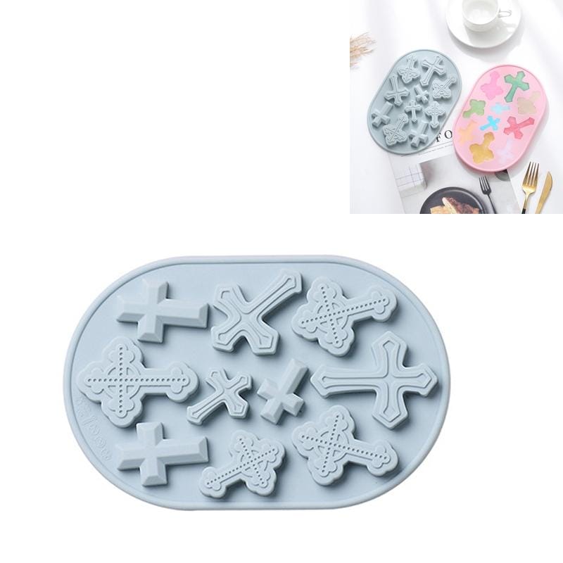 4 PCS Cross Shape Silicone Ice Tray Mold Retro Fondant Biscuit Baking Epoxy Mold (Blue)
