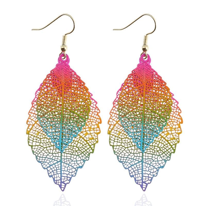 Double-layered Leaves Tassel Earrings Simple Retro Metal Leaf-ears Ornaments (Gold Black)