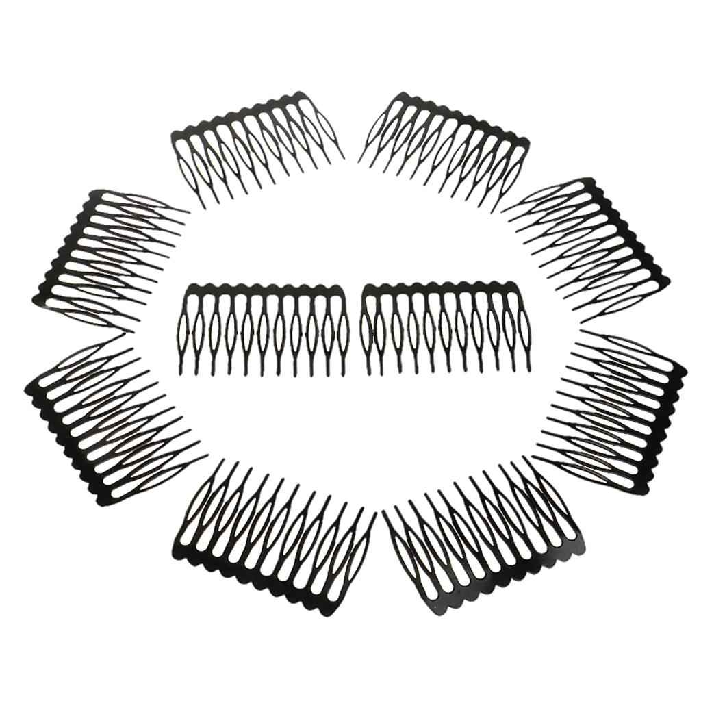 10 Pieces Black Plain Metal 10 Teeth Hair Combs Clips Hairpins for Dressing