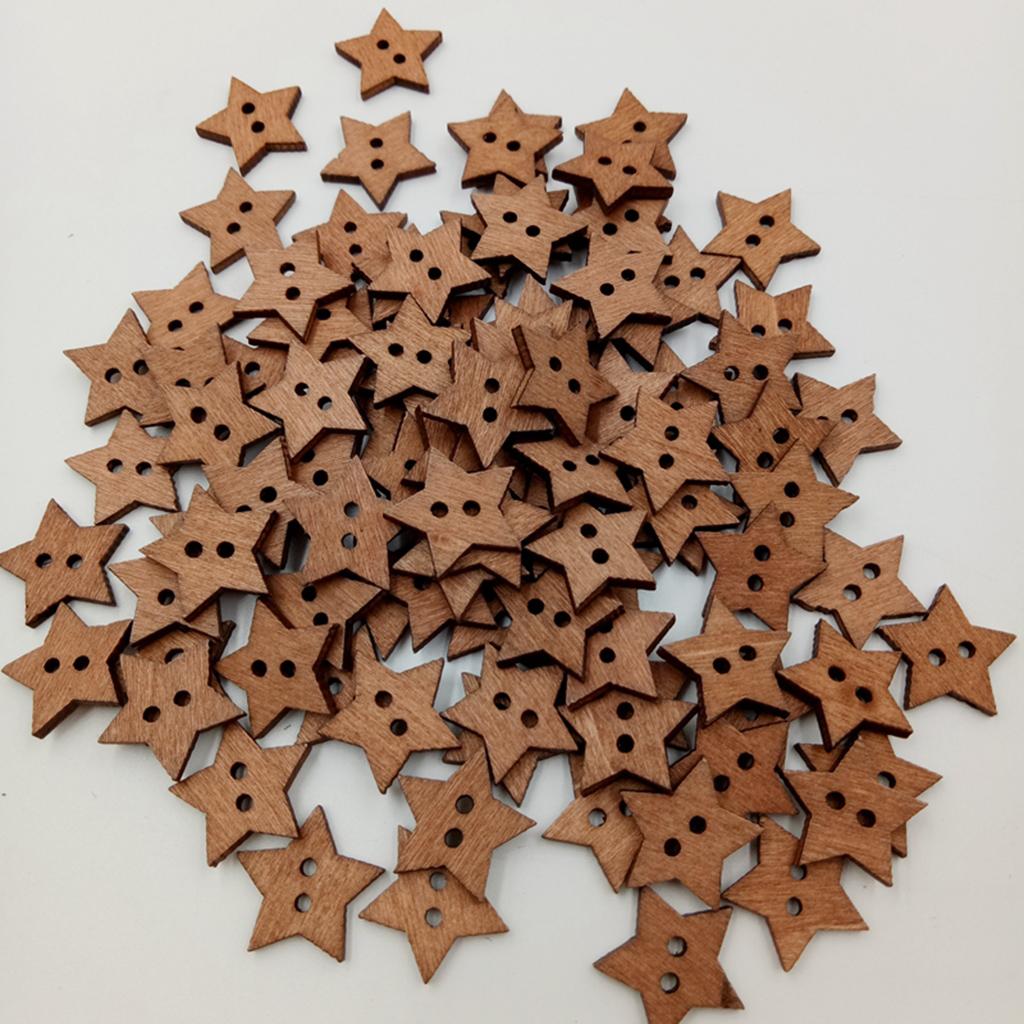 4x100Pieces Wooden Star Shape 2 Holes Buttons for Sewing and Crafts