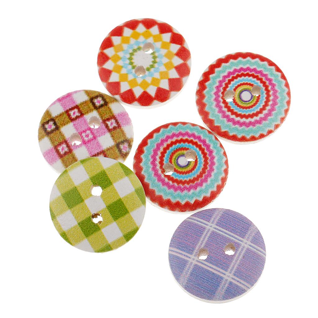 3x100pcs 15mm Polka Dot Plaid Buttons Wood Buttons 2 Holes for Sewing Craft