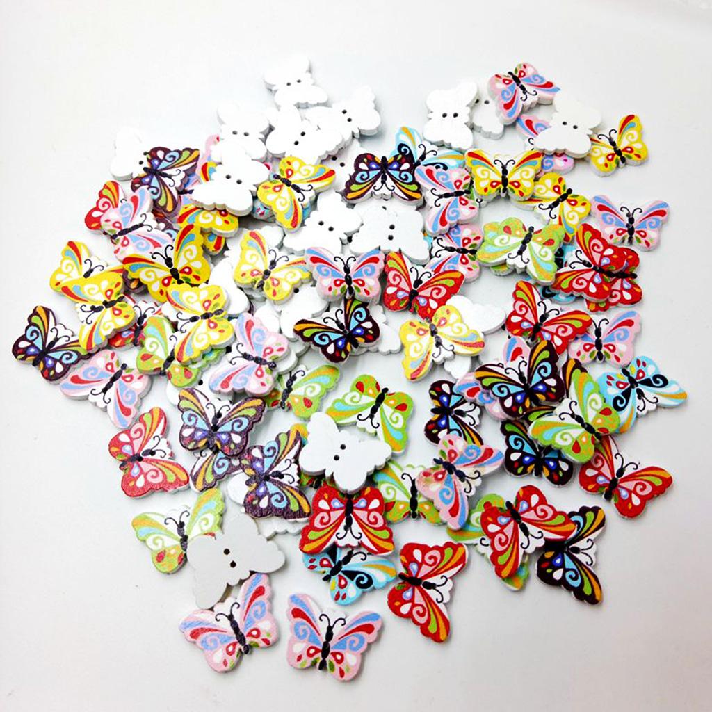 200 Piece Assorted Shape Wood Flat 2 Holes Button for Sewing Craft