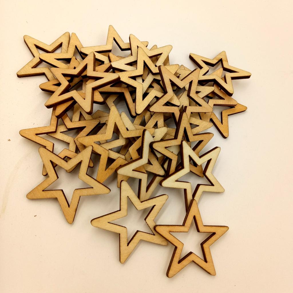 150 Pieces Unfinished Hollow Star Shape Wooden Embellishments 30mm