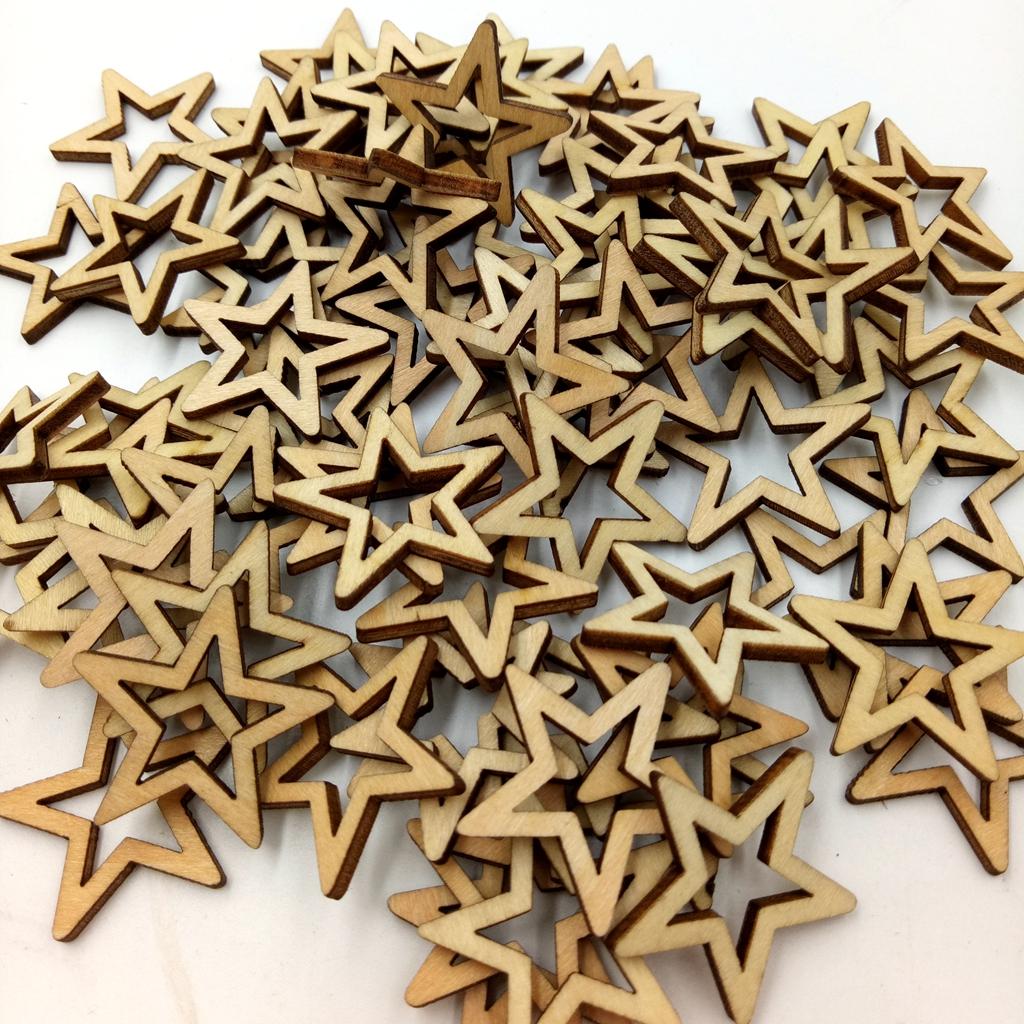 150 Pieces Unfinished Hollow Star Shape Wooden Embellishments 30mm