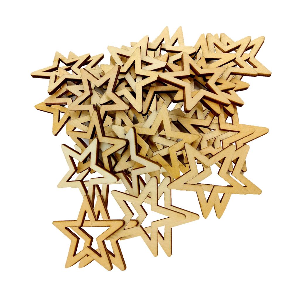 150 Pieces Unfinished Hollow Star Shape Wooden Embellishments 30mm