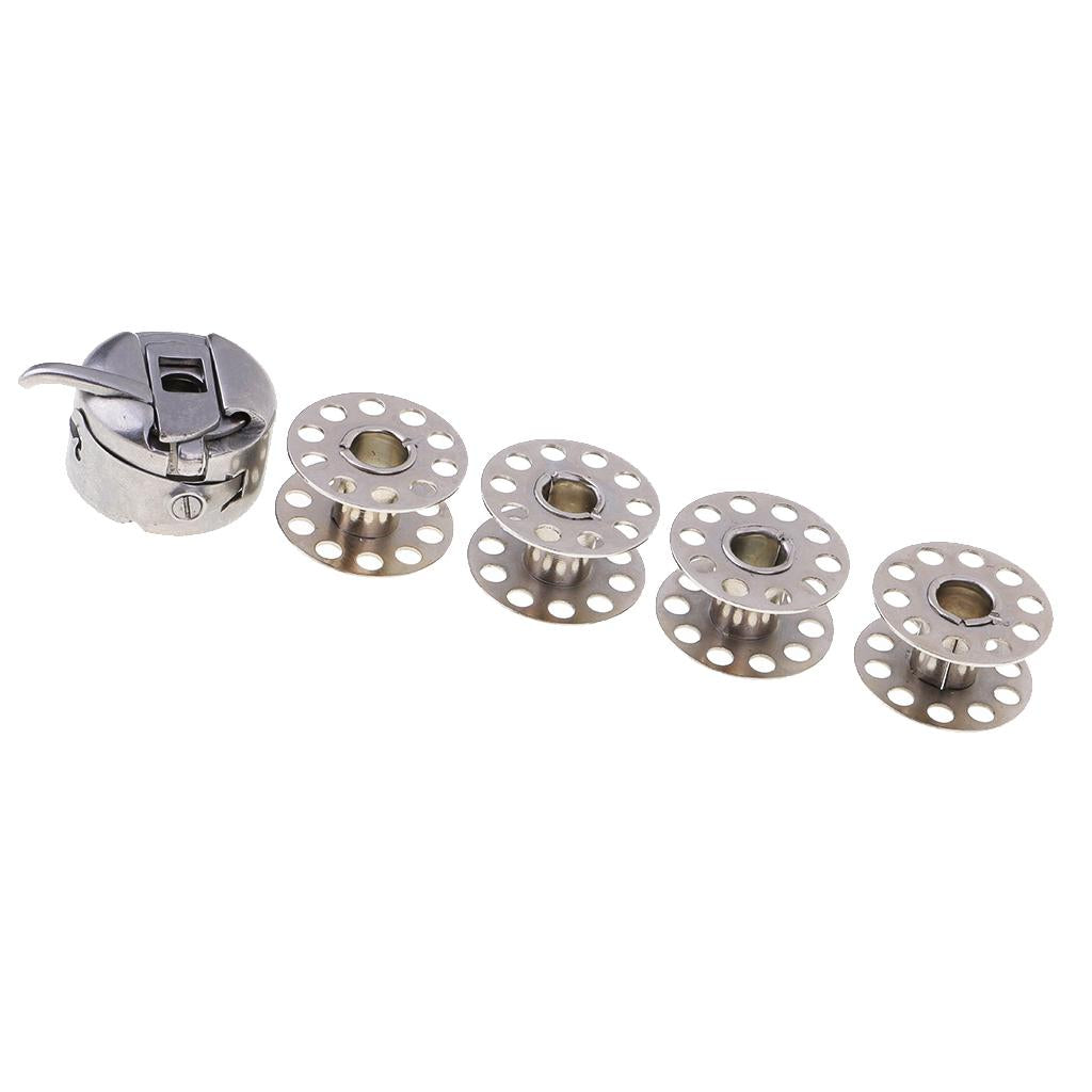 2xSet of 1 Domestic Sewing Machine Bobbin Case + 4 Bobbins 