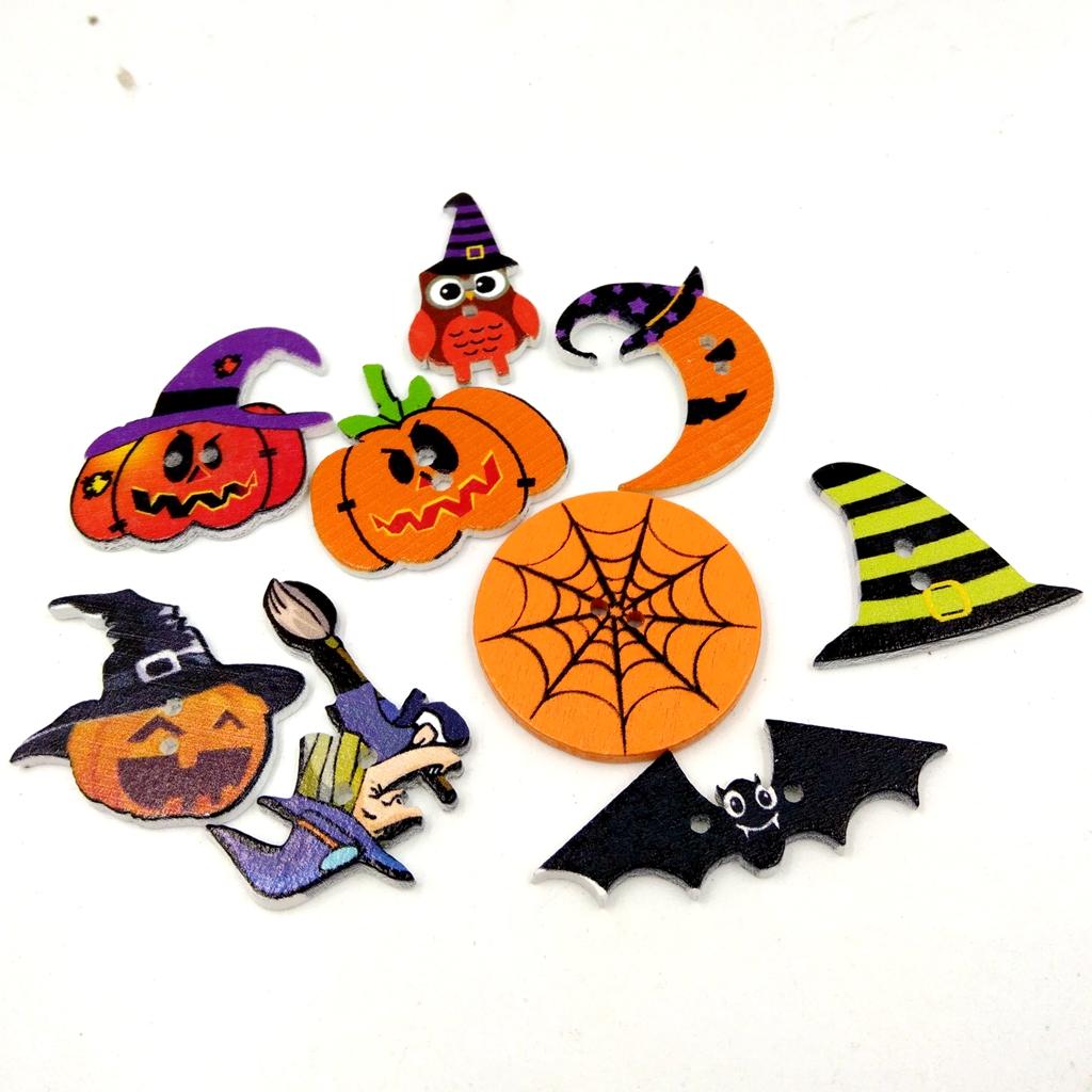 100pcs Assorted Wood Halloween Buttons 2 Hole Button for Sewing Scrapbooking