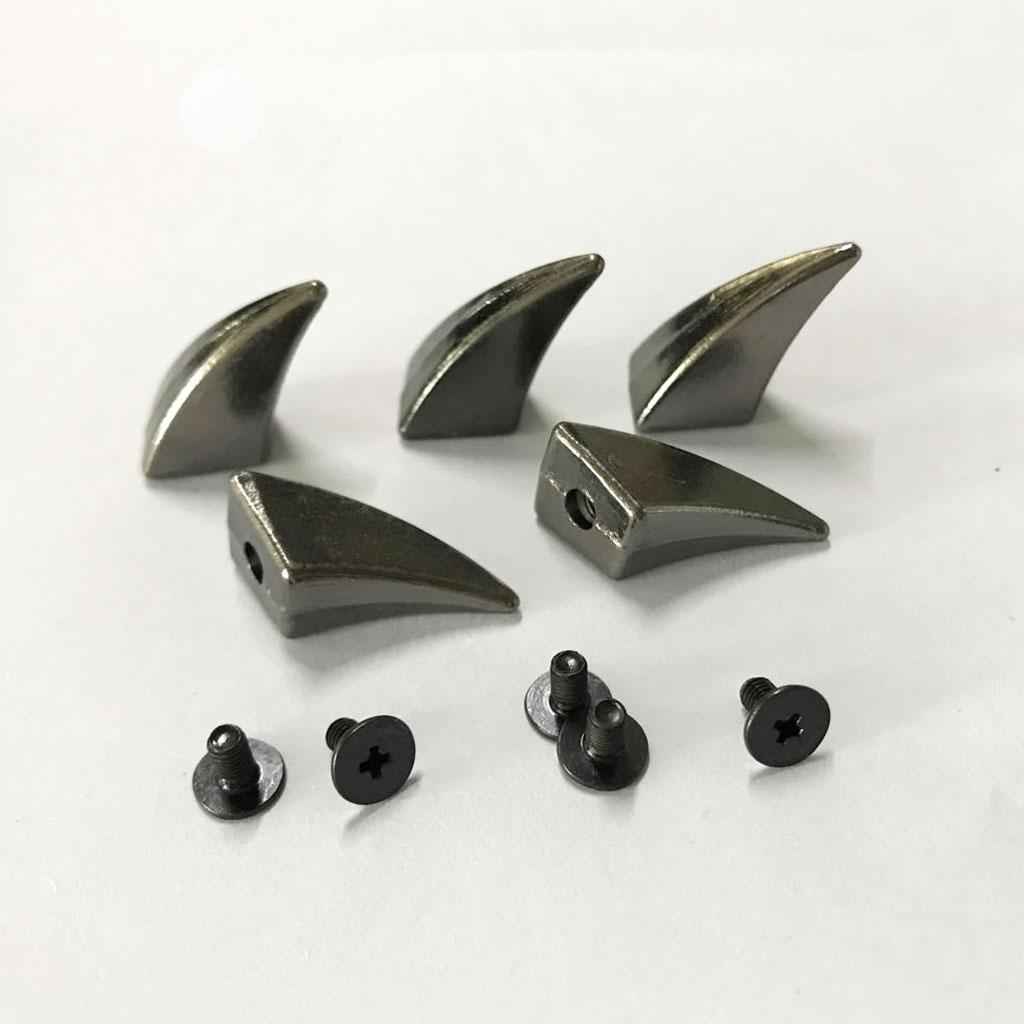 5 Pieces Horn Shape Screwback Rivets Stud Spikes for Leather Craft Gray