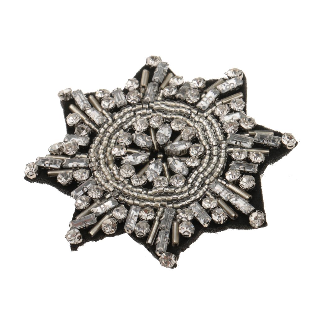 2 Pieces Eight Pointed Star Beads Rhinestone Applique Sew on Patch