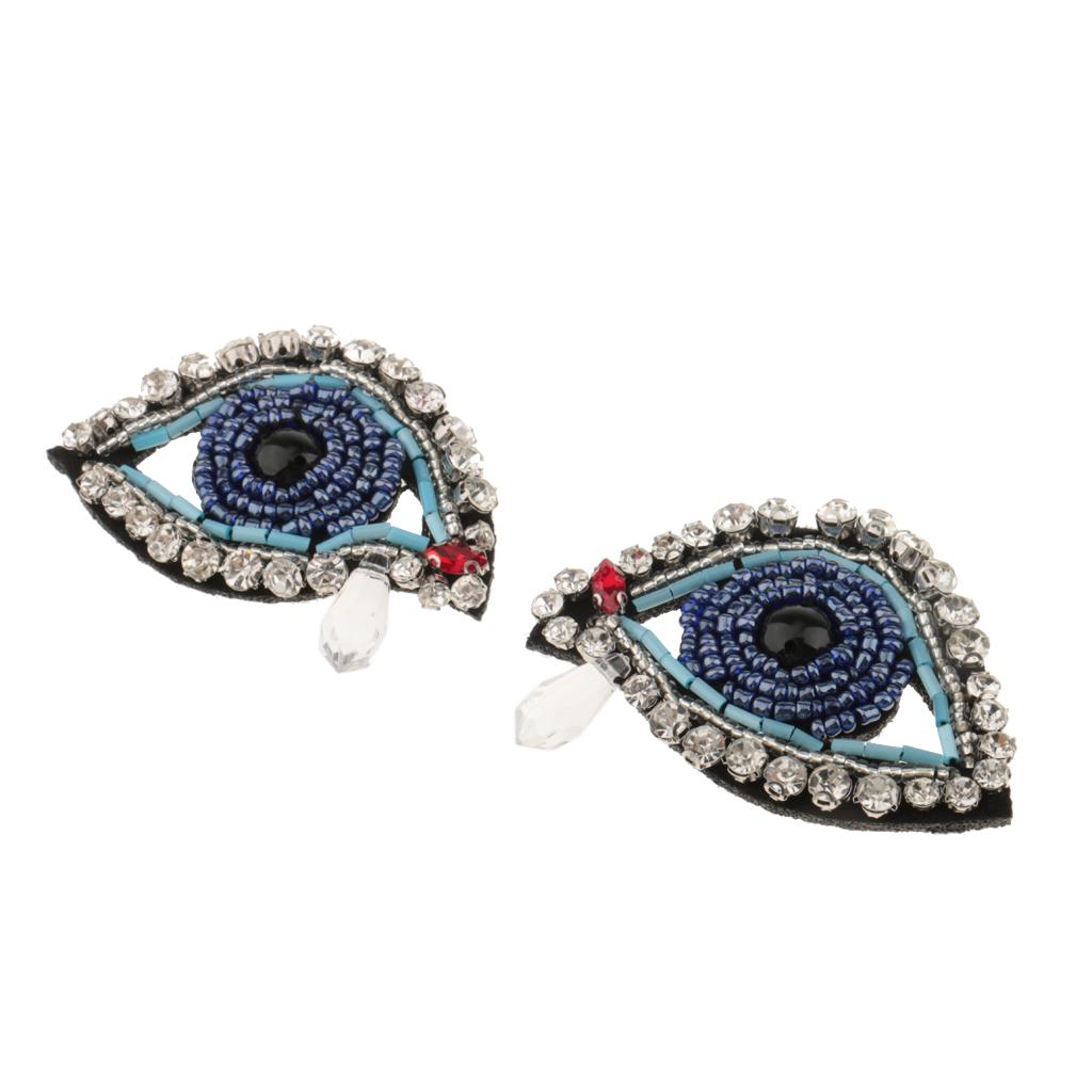 3 Pieces Beaded Eyes and Rhinestone Skull Applique Sew on Patches