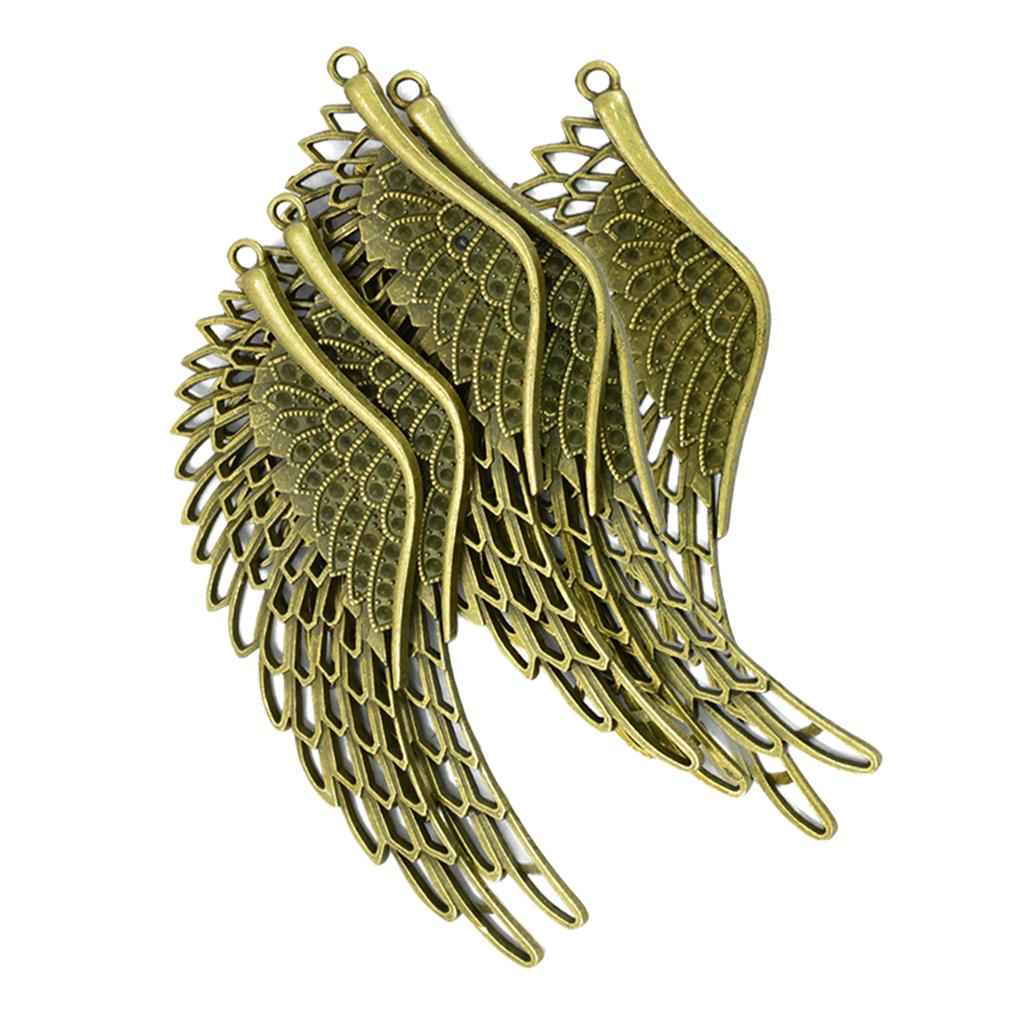 6 PCS Antique Bronze Large Hollow Filigree Angel Wing Necklace Pendant Handmade Crafts