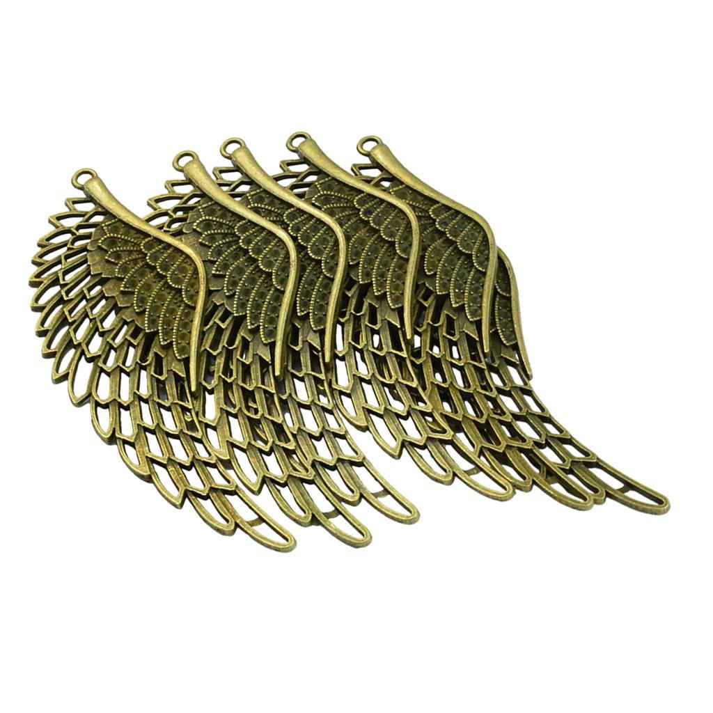 6 PCS Antique Bronze Large Hollow Filigree Angel Wing Necklace Pendant Handmade Crafts
