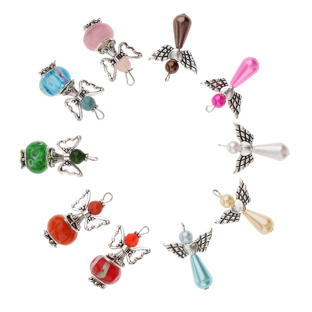 60 Pieces Mixed Silver Angel Butterfly Wings Charms Pendants Faceted Beads