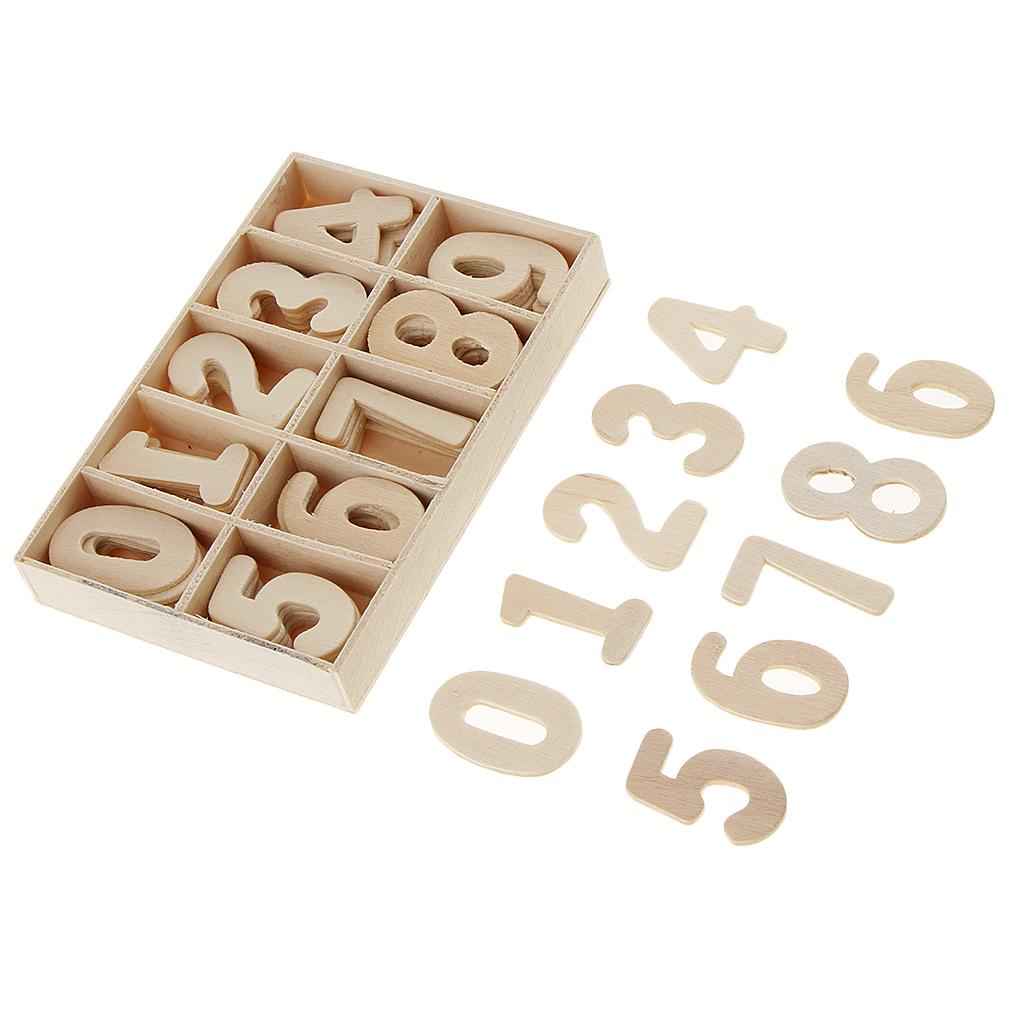 Complete 0-9 Wood Wooden Numbers Craft Home Decoration Wedding Birthday Figurines Miniatures with Storage Tray Kids Learning Toy 60 Pack in Wood Tray