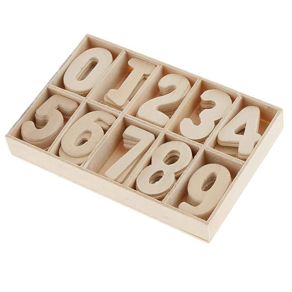 Complete 0-9 Wood Wooden Numbers Craft Home Decoration Wedding Birthday Figurines Miniatures with Storage Tray Kids Learning Toy 60 Pack in Wood Tray