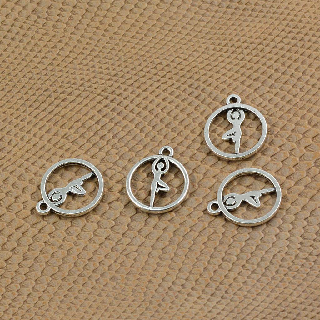 2x50 Pcs Tibetan Silver Round Hollow Out Pendant Charms Yoga Pose DIY Crafts