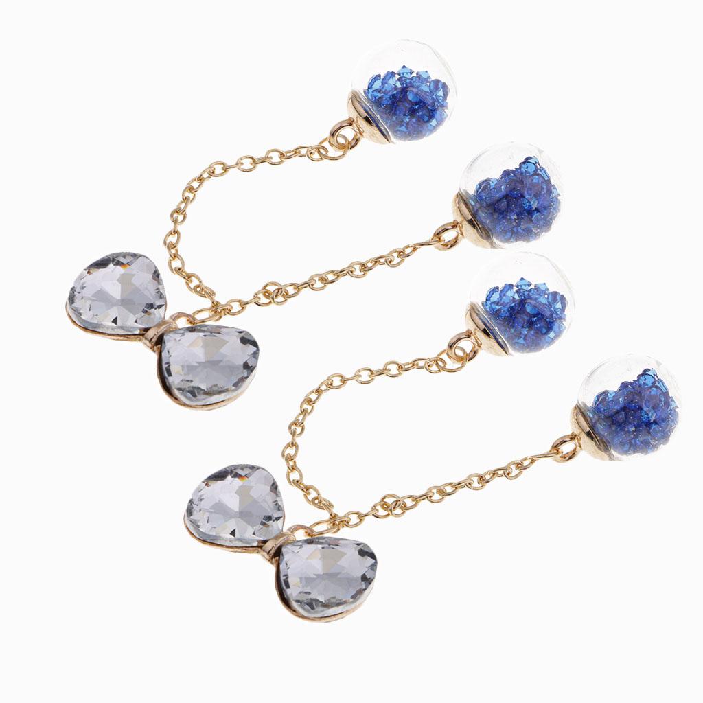 2x1 Pair Tassel Bow Charms Rhinestone Buttons Crystal Embellishment royal blue