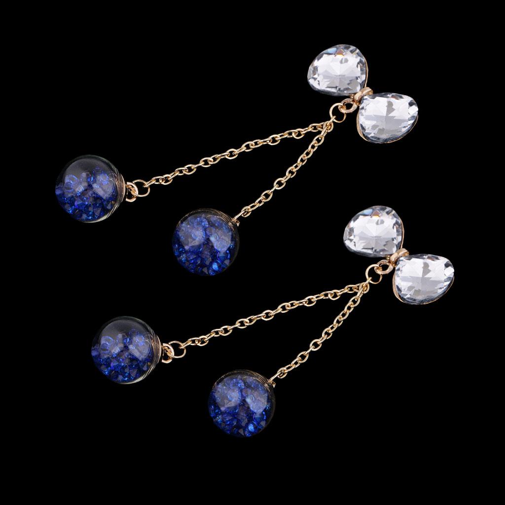 2x1 Pair Tassel Bow Charms Rhinestone Buttons Crystal Embellishment royal blue