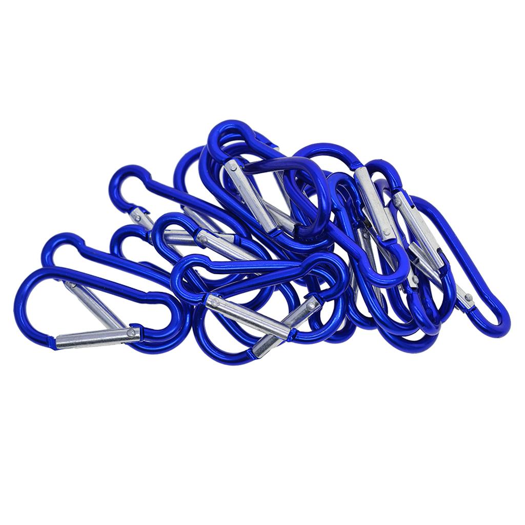 3x20 Piece D Shape Sports Hiking Carabiner Buckle Snap Spring Clip Hook Blue