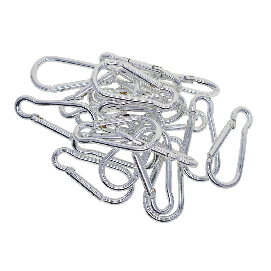 4x20 Piece D Shape Sports Hiking Carabiner Buckle Snap Spring Clip Hook Silver