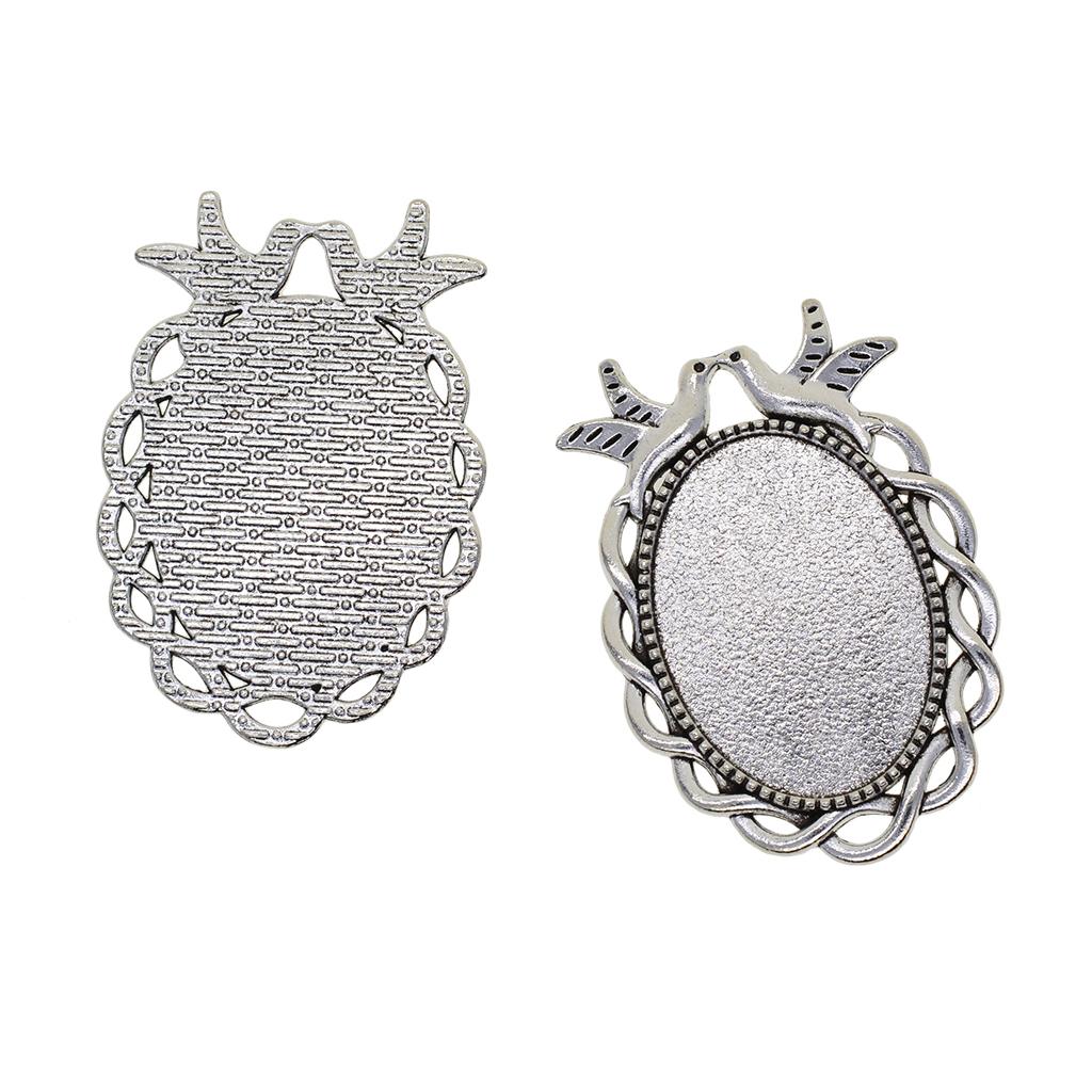 2x10 Pieces Pigeon Oval Blank Bezel Pendants Base Settings for Jewelry Making
