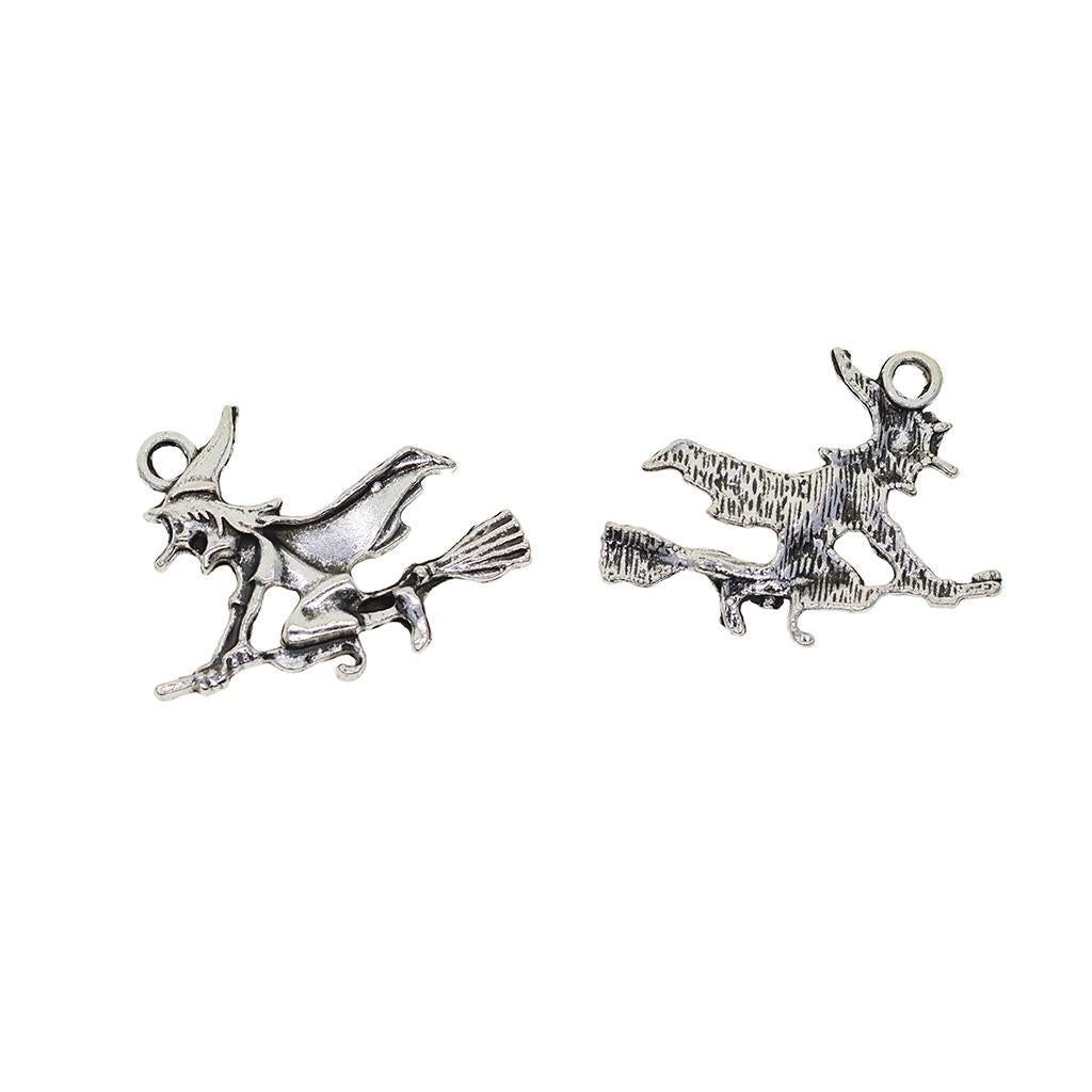 4x20 Pieces Tibetan Silver Halloween Flying Witch Jewelry DIY Charms Pendant