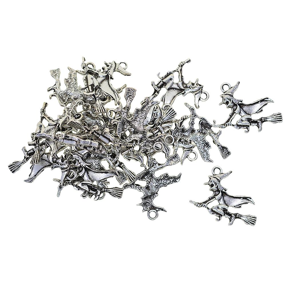 4x20 Pieces Tibetan Silver Halloween Flying Witch Jewelry DIY Charms Pendant