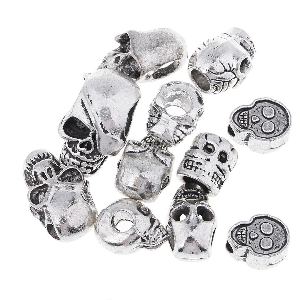 5x11 Piece Silver Halloween Skull Large Hole Spacer Loose Beads Jewelry Making
