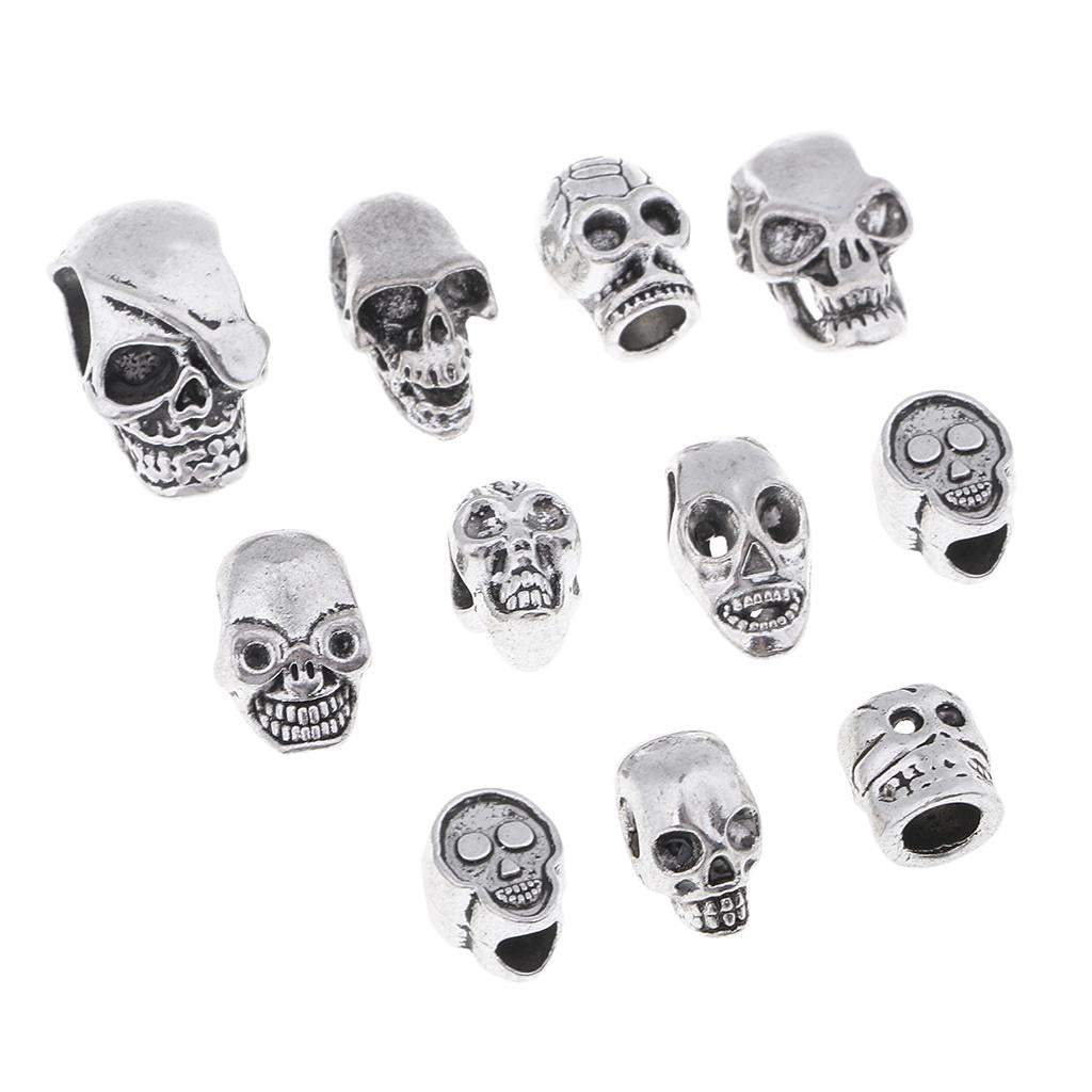 2x11 Piece Silver Halloween Skull Large Hole Spacer Loose Beads Jewelry Making