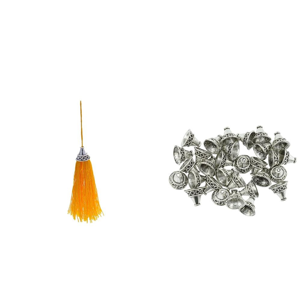 3x30 Pieces Tibetan Silver Patterned Caps Flower Focal Tassel Jewelry DIY
