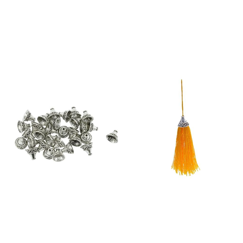 4x30 Pieces Tibetan Silver Patterned Caps Flower Focal Tassel Jewelry DIY