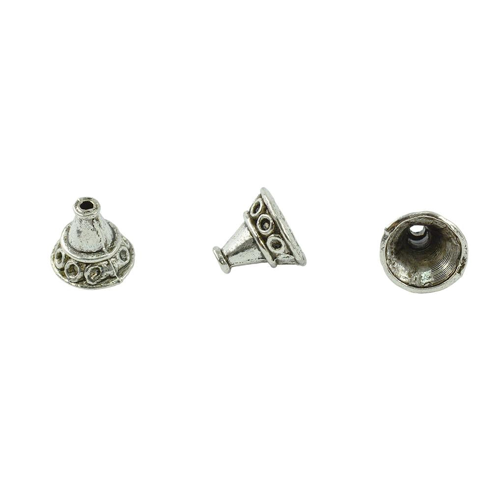 4x30 Pieces Tibetan Silver Patterned Caps Flower Focal Tassel Jewelry DIY