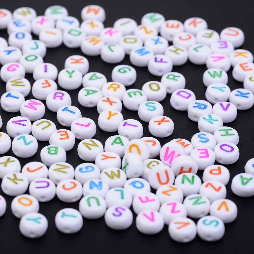 200 Pcs Colorful Acrylic Beads Charm Alphabet Letter Bead DIY Jewelry 3 # White Colorful Letters