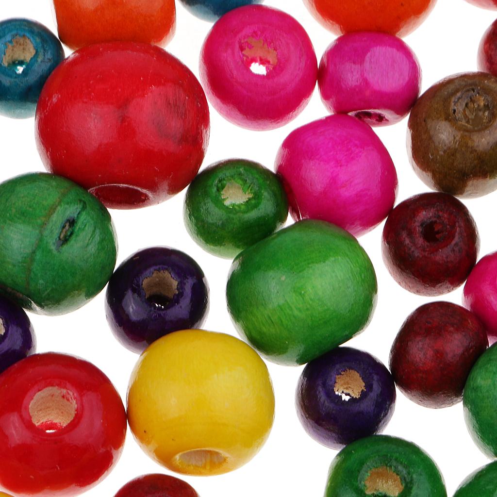 4x100 Pieces Dyed Color Round Wood Beads for Jewelry Making Craft Accessories