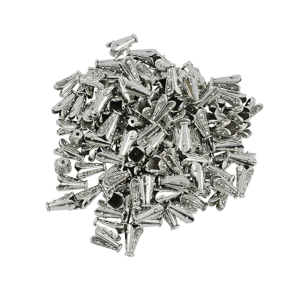 6x100 Pieces Tibetan Silver Bump Caps Flower Focal Tassel Necklace Jewelry DIY