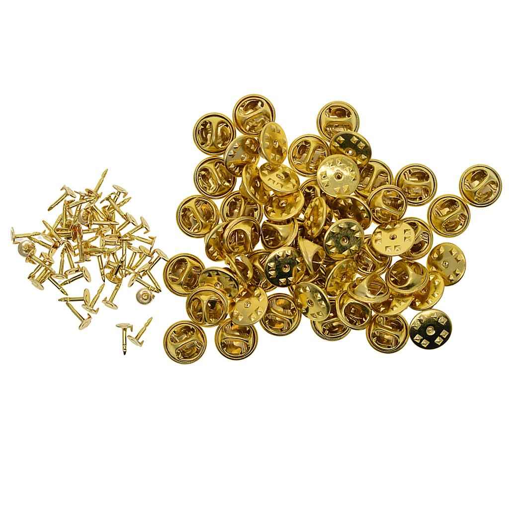 50 Sets Badge Hat Pin Metal Tie Back Lapel Pins Butterfly Clasps Raw brass