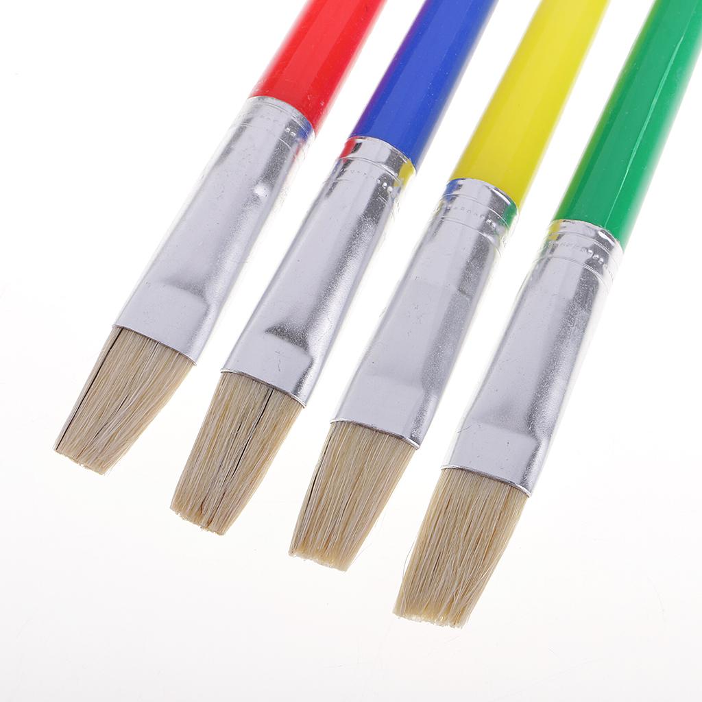 4x4x Flat Brush Kid Artist Paint Brushes Set Watercolor Acrylic Oil Painting
