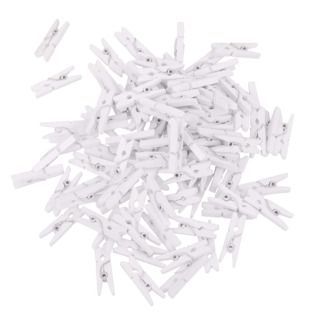 2x100 Pieces White Mini Wooden Clothes Photo Paper Peg Clothespin Craft Clips