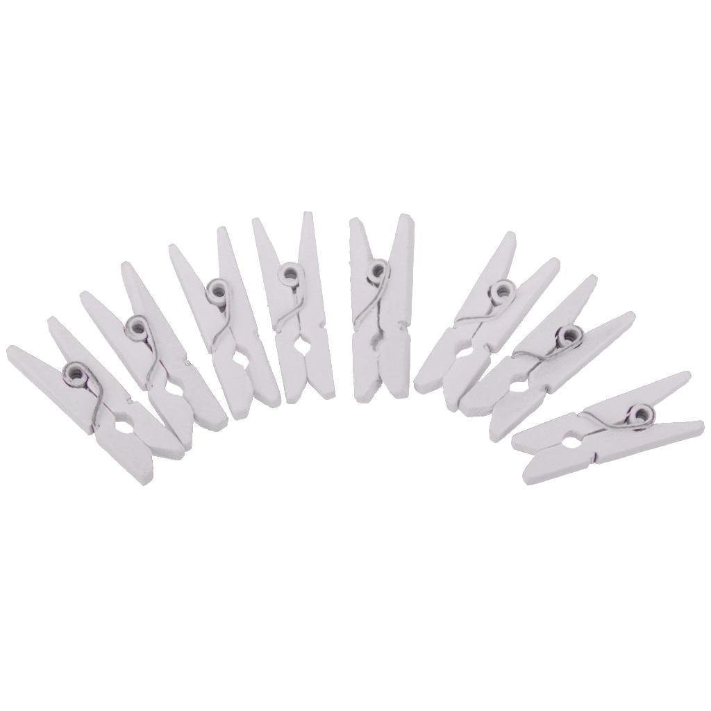2x100 Pieces White Mini Wooden Clothes Photo Paper Peg Clothespin Craft Clips