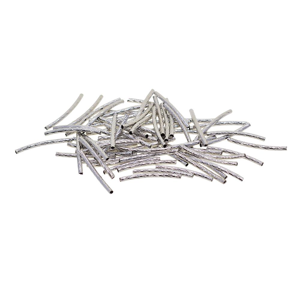 200 Pieces 4 Colors Engraved Curved Tube Noodle Beads Jewelry Making 25x2mm