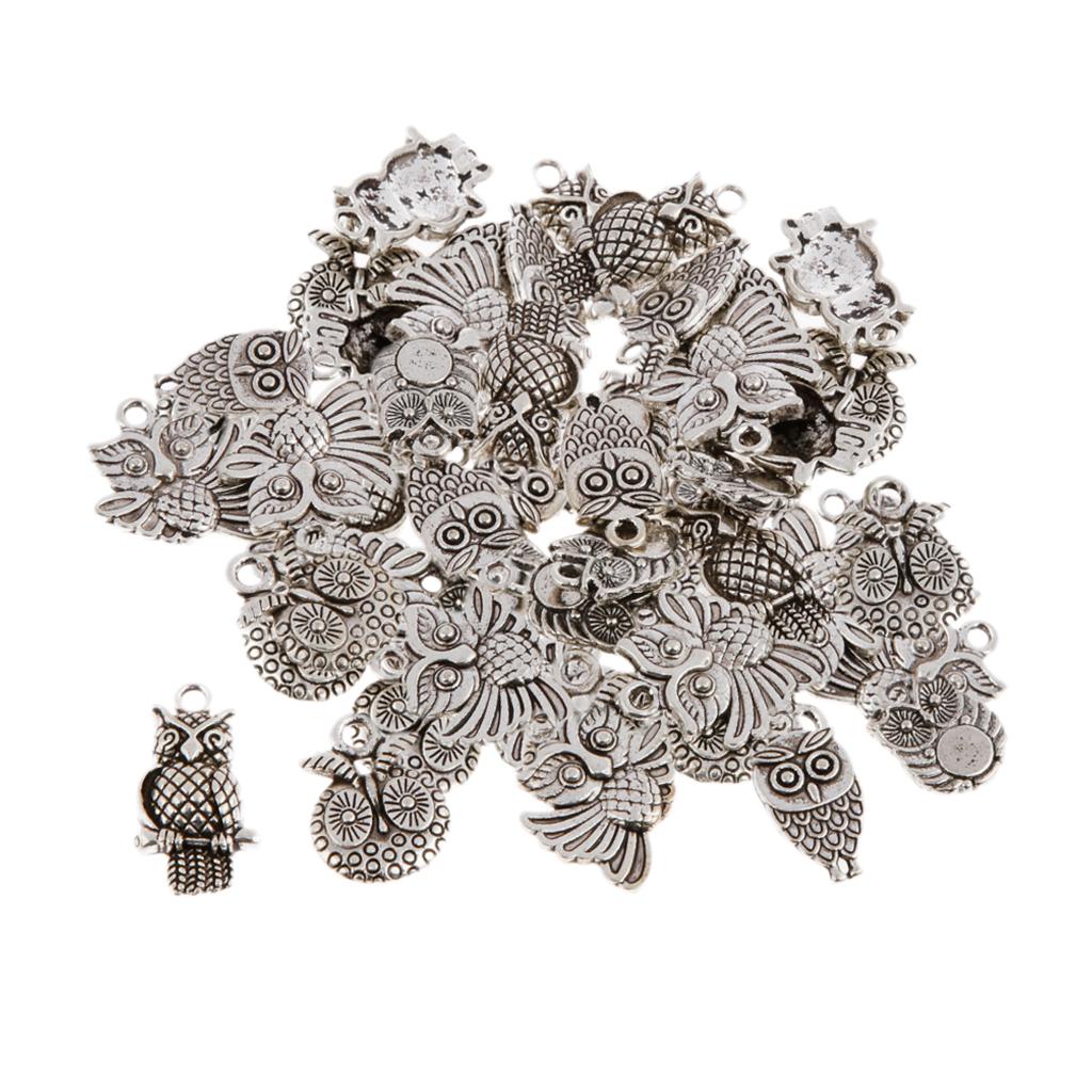 2x50 Pieces Tibetan Silver Owl Charms Pendant Bead DIY Jewelry Making Crafting