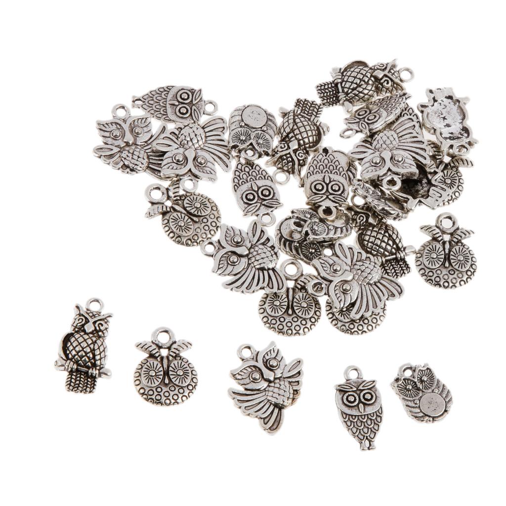 4x50 Pieces Tibetan Silver Owl Charms Pendant Bead DIY Jewelry Making Crafting