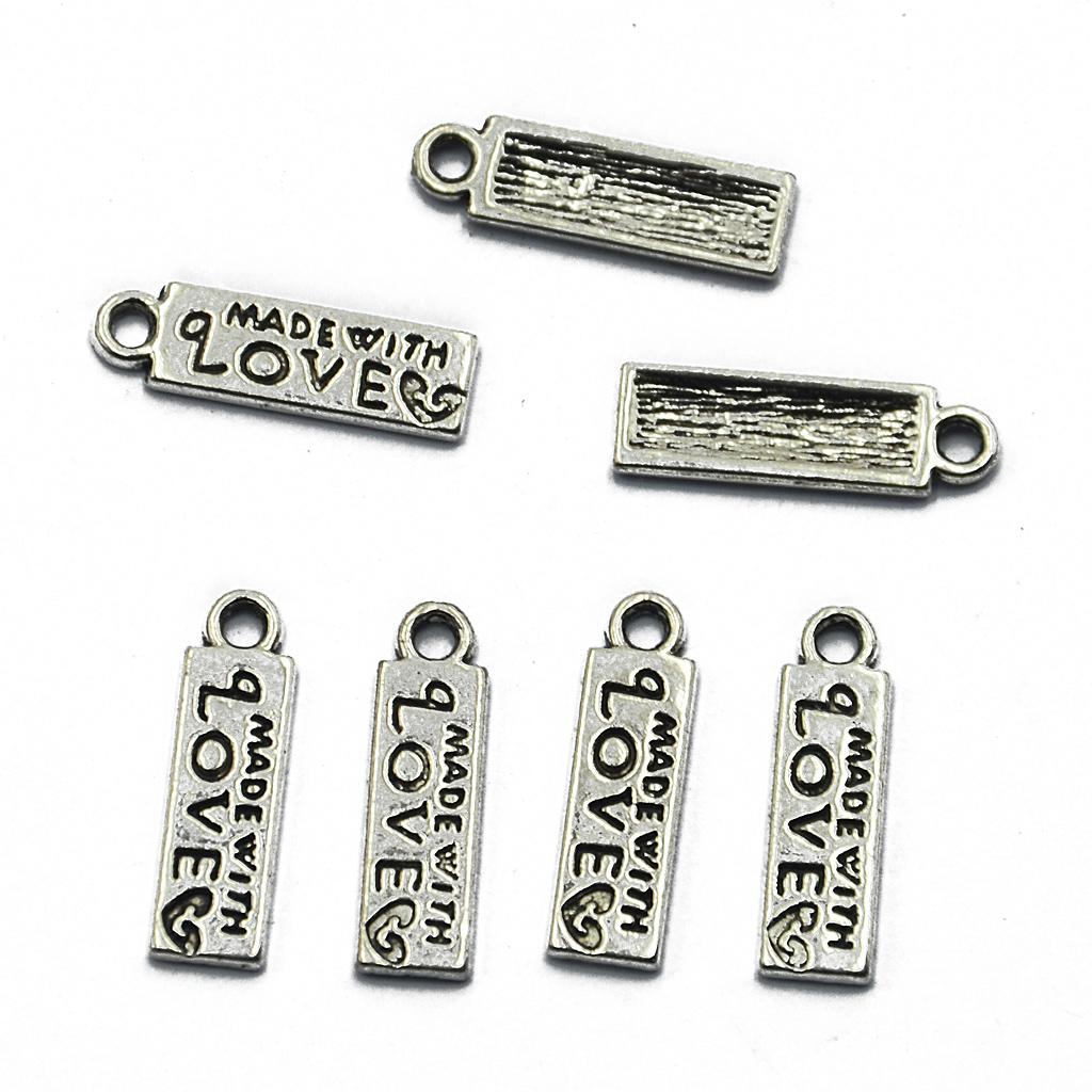 3x100 Piece Tibetan Silver MADE WITH LOVE Heart Rectangle Heart Charms Pendant